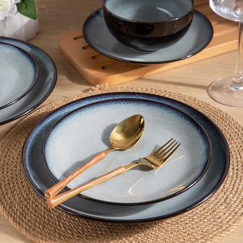 Image of LERATIO Ceramic Dinnerware Sets for 8,Stoneware Plates and Bowls Sets,Handmade Reactive Glaze Dishes Set,Chip Resistant and Scratch Resistant | Oven&Dishwasher & Microwave Safe-Gray White (24PCS)