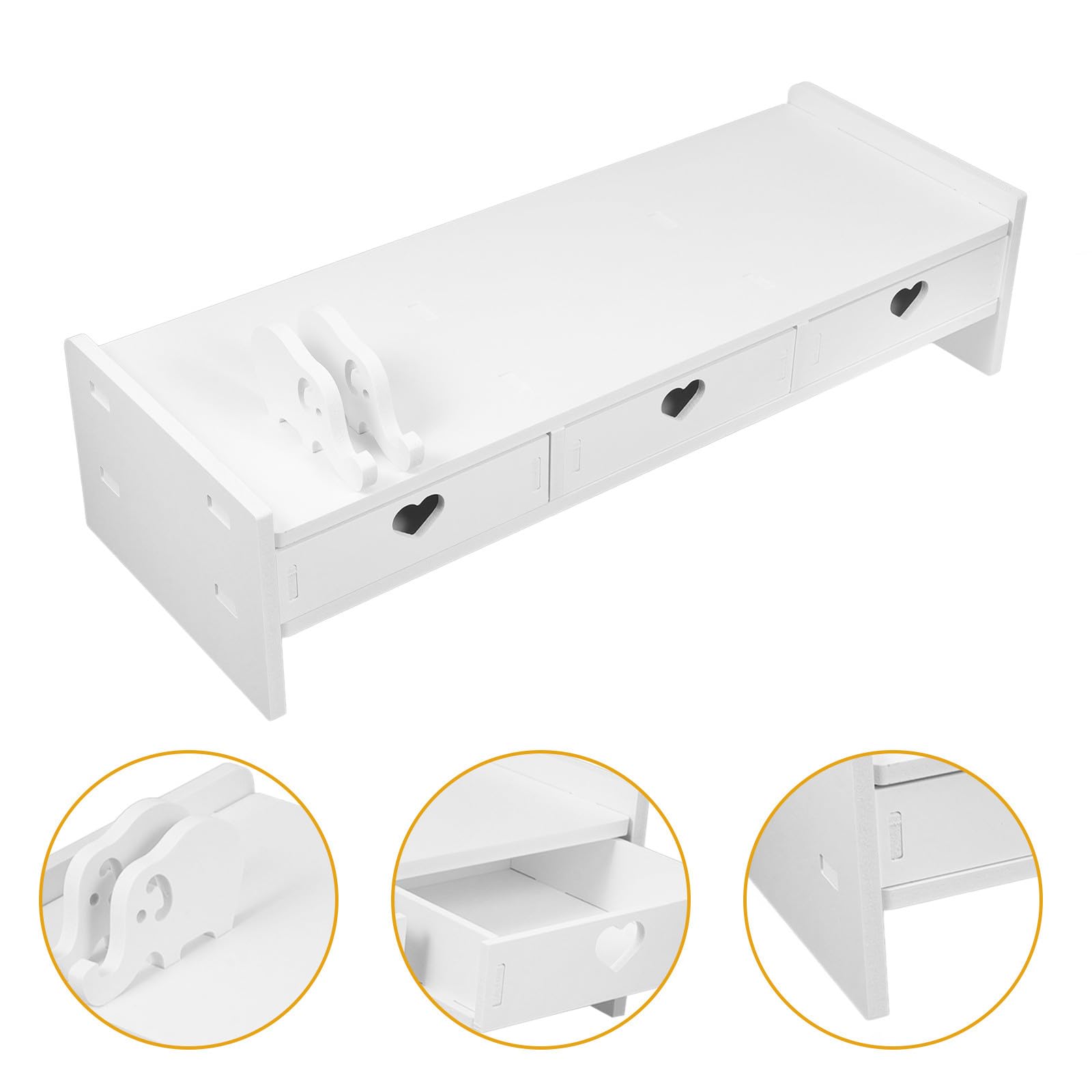 Supporto per Monitor Base Ergonomica e Cassetti da Scrivania, Rialzo in PVC e Legno-Plastica Bianco, Organizer Integrato per Computer, Adatto a Uffici e Smart Working