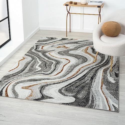 LUXE WEAVERS Marble Patterned Abstract Swirl Gray 8x10 Area Rug