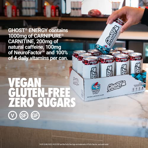 Ghost Energy X Faze Clan (Faze Pop) - Performance Energy Drink - 12-Pack Case X 16Oz Cans - Energy & Focus - No Artificial Colors - 200Mg Of Natural Caffeine, L-Carnitine & Taurine - Soy & Gluten-Free #TOP4