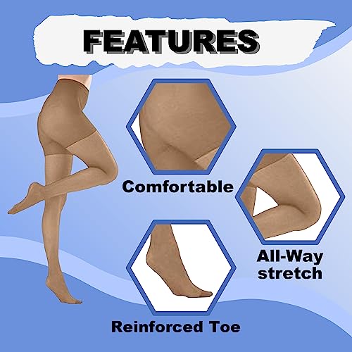 Image of Women's Ladies Plus Size Queen Mild Compression Microfiber Pantyhose /Tights Stockings Suntan 3X