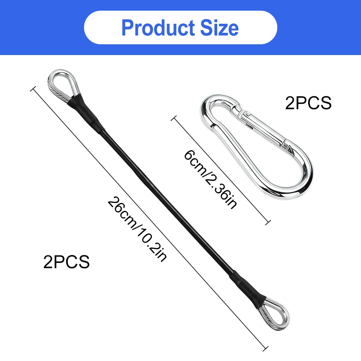 Przedłużacz kabla fitness, 2 sztuki, 26 cm, z karabińczykiem