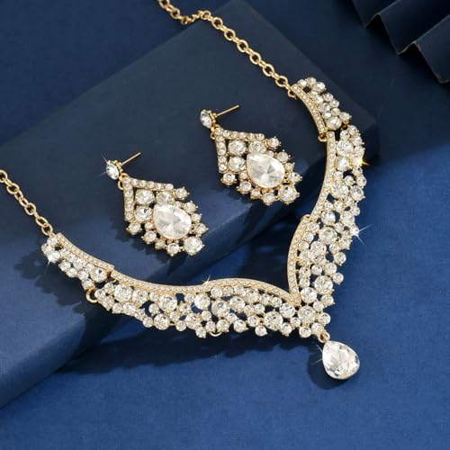 Image of Shning Diva Fashion Stylish Crystal Jewelllery Set for Women | Statement Necklace with Matching Teardrop Earrings | Luxury Elegant Wedding Party Choker Jewelry