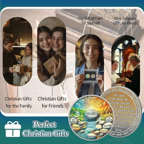 The Stone of Christ Christian Challenge Coin, Psalm 18:2 Bibelvers Coin - Christliches Gebetstaschen Token - Religiöse Geschenke Für Männer Und Frauen