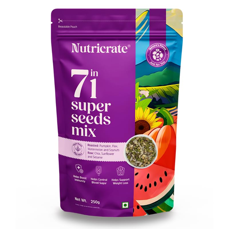Nutricrate 7 in 1 Super Seed Mix for Eating (250g) Protein Rich Healthy Diet Snack for Weight Management | 7 in 1 Mixed Roasted Seeds- Chia, Pumpkin, Watermelon, Flax, Sesame, Sunflower Seed and Soy Nuts-image-49