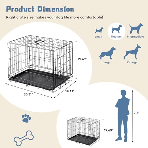 DUMOS Dog Crate, 30 Inch Medium Size Single Door Dog Cage with Plastic Leak-Proof Pan Tray, Folding Small Metal Wire Pet Kennel for Indoor, Outdoor, Travel - Image 6