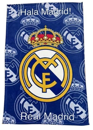 Superlicencias Real Madrid Manta Coralina, Azul con Logo Escudo del Club, HALA Madrid, 100 x 150 cm