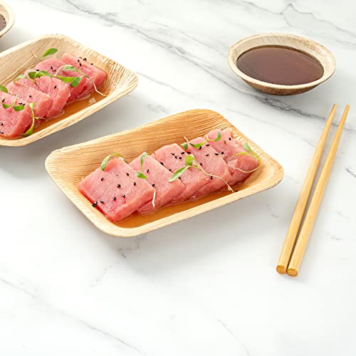 Image of Restaurantware Midori 6.3 x 4.7 Inch Square Palm Plates 100 Microwavable Palm Leaf Plates - Freezable Sustainable Areca Palm Leaf Plates Oven-Ready For Hot & Cold Foods