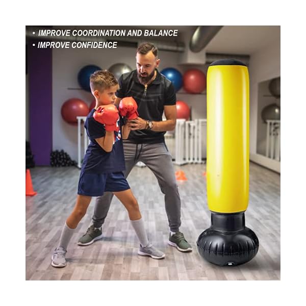 INF-Inflatable-Punching-Bag-for-KidsKids-Punching-Bag-with-Stand-Can-be-Immediately-Rebounded-for-Kickboxing-Karate-Punching-Bag-Gifts-for-712-Year-Old-KidsYellow INF Punching Bag for Kids,Free Standing Inflatable Punching Bag for Immediate Bounce-Back for Practicing Taekwondo, Boxing and to Relieve Pent Up Energy in Kids and Adults (Yellow)