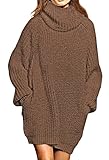 Pink Queen Women's High Neck Sweater Dresses Oversized Loose Tunic Baggy Knit Mini Dress Chestnut M