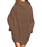 Pink Queen Women's Loose Turtleneck Oversize Long Pullover Sweater Dress