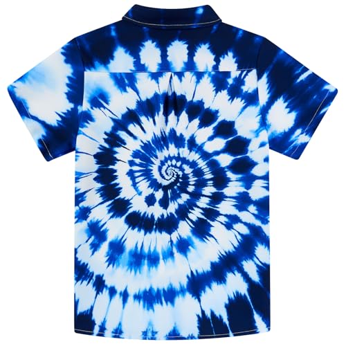 Image of uideazone Boys Tie Dye Button Down Shirt Size 7 Size 8 Cool Funky Shirts Kids Short Sleeve Beach Luau Blouse for Casual Vacation 7-8 Years