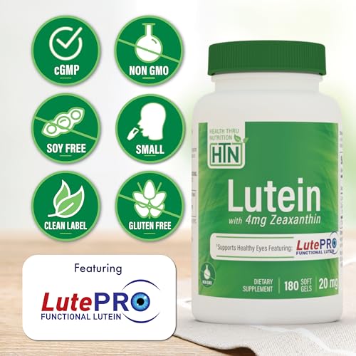 Image of Lutein 20mg with Zeaxanthin 4mg 180 Softgels | Trans-Isomer Marigold Extract in Nature Identical 5:1 Ratio | Supports Healthy Eye, Skin and Brain | Non-GMO Soy & Gluten Free | by Health Thru Nutrition