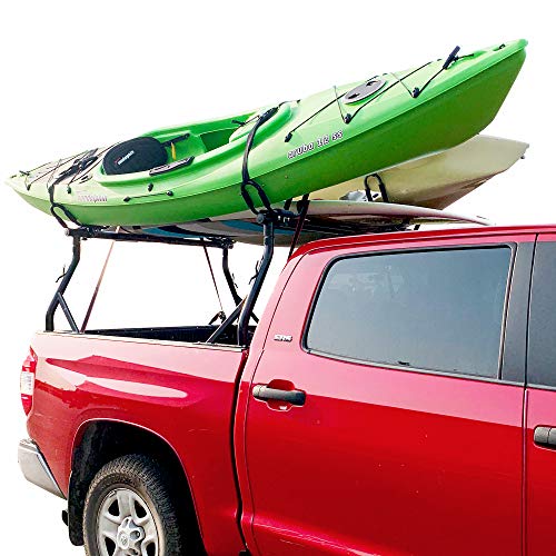800lbs Capacity Heavy Duty Extendable Universal Pickup Truck Rack Ladder Rack with 2 Sets Kayak J Racks Two-bar Set Matte Black One Pair