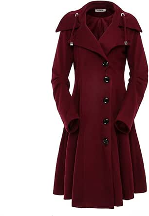 ForeMode Women Swing Double Breasted Wool Coat with Belt