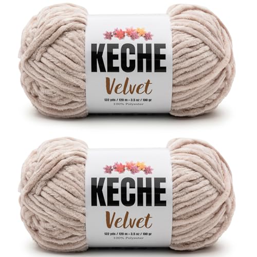 Image of Keche Velvet Yarn for Crocheting, Soft Chenille Bulky Baby Blanket Amigurumi Yarn 2x100 gr (2x132 yds) (2 Skeins) Dusty Pink