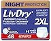 LivDry Adult XXL Incontinence Underwear, Overnight Comfort Absorbency, Leak Protection, XX-Large, 48-Pack
