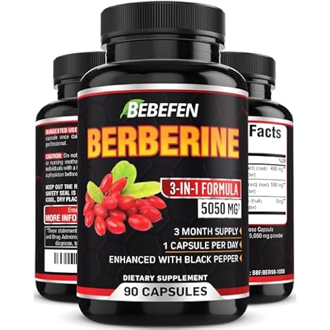 BEBEFEN Berberine Capsules - 5050mg Formula Pills with Black Pepper Extract - 90 Capsules Berberine Supplement for Supports Healthy Immune System, Cardiovascular Heart - 3 Month Supply Cover