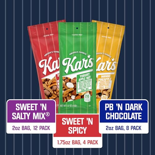 Image of Kar's Nuts Sweet 'N Salty Trail Mix Variety Pack, Pack of 24 - Sweet 'N Salty, Sweet 'N Spicy, Peanut Butter 'N Dark Chocolate - Individually Wrapped, Gluten-Free Snack Mix