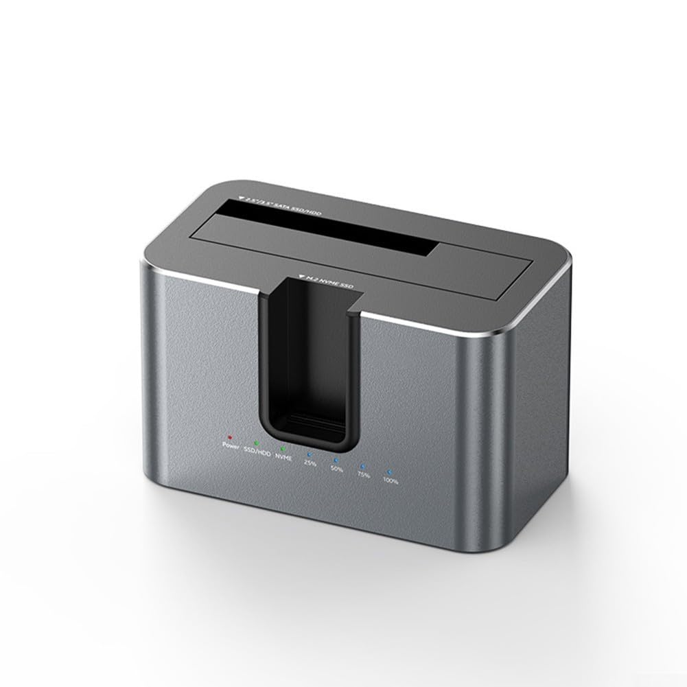 Enclosure per disco rigido a doppio slot per M.2 NVMe e 2,5/3,5" per SATA, custodia SSD USB-C da 10 Gbps con funzione di copia offline, alloggiamento in lega di alluminio per il backup dei dati