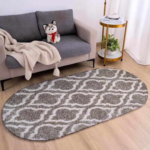 Image of 4x6 feet Soft Area Rug for Living Room and Bedroom, Modern Indoor Floor Carpet with Non-Slip Backing, Comfortable Decorative Home Decor Rug, Easy Clean & Durable- (Grey M III, Oval)