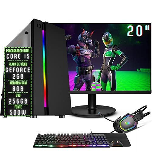 PC Gamer Completo 3green Play Intel Core i5 8GB RAM Placa de vídeo Geforce 2GB SSD 256GB Monitor 20' 75Hz Fonte 500W 3GP-017 Windows 10
