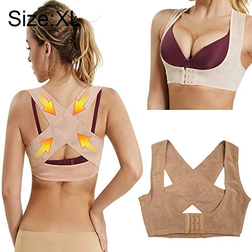 Hump correction Women Ultrathin Kyphosis Correction Shoulder Support Tight-fitting Orthopedic Belt, Size:XL (Black) zys (Color : Flesh Color)