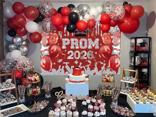 Fondo fotográfico rojo y plata graduación 2026 10x8ft miniatura 5