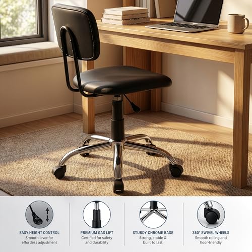 Image of DIYA Seating Vibe Square Rolling Stool (1 Year Warranty) - Black | Comfortable Backrest Height Adjustable & Revolving Swivel Stool Chair for Study Office and Regular Work- (44 inchx47 inchx85 inch)