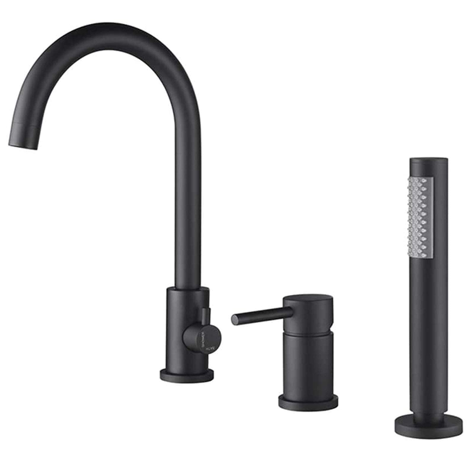 CWCQGH Widespread Bathtub Faucet, Brass Tub Filler Faucet with Handheld Shower, Deck Mounted 3 Holes Tub Faucet, Bathroom Mixer Faucet Set,Black,Black