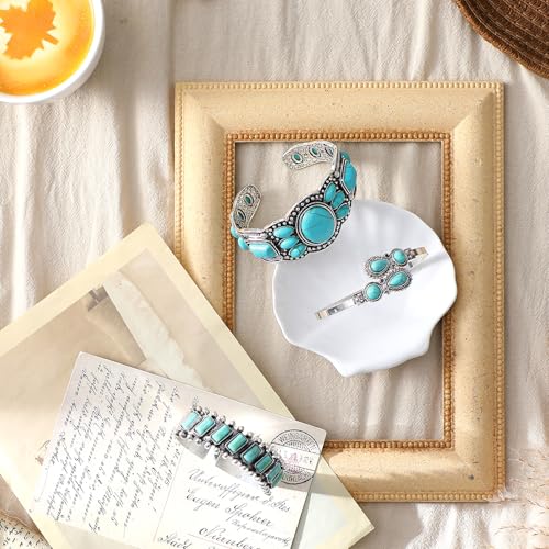Highergo 3 Pcs Turquoise Bracelet for Women Bohemian Bracelet Western Bracelets Silver Cuff Bangle Fashion Jewelry4