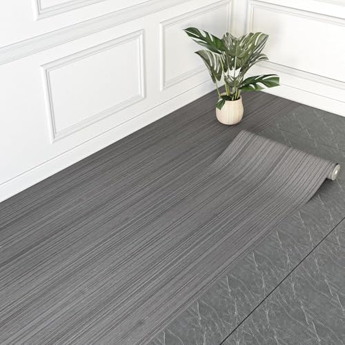 Image of Self-Adhesive Vinyl Flooring & Walls Covering, Waterproof, Removable Oil-Resistant Floor Sticker,Peel Stick Wallpaper for Kitchen Living Room Floor Stickers (Charcoal, 60 x 121 cm)