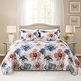 HoneiLife Quilt Sets King Size - 3 Piece Microfiber Quilts Reversible Bedspreads Print Coverlets Floral Bedding Set All Season Bedcover- Splash-Ink Painting,Blue & Pink