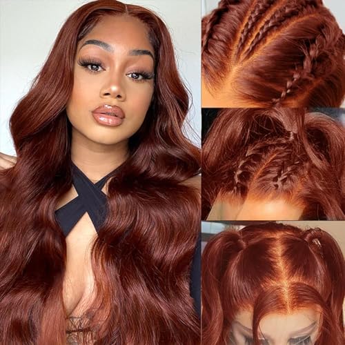 Uveous 22 Inch Reddish Brown Lace Front Wigs Human Hair 13x6 Body Wave Lace Front Wig 180% Density #33 Glueless Wigs Human Hair with Baby Hair Pre Plucked