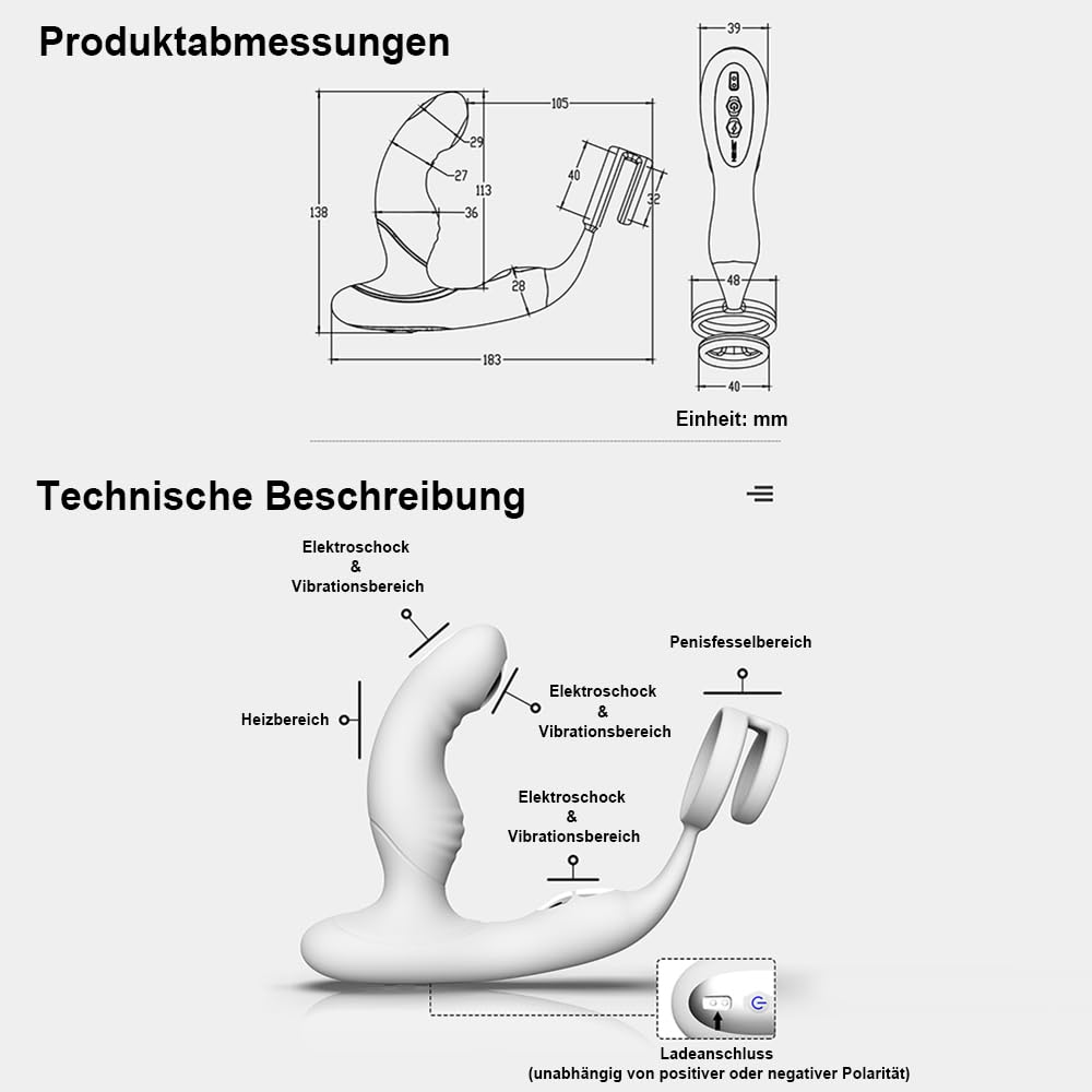 Analvibratoren Prostata Vibrator mit Doppelring APP Control 10 Vibrationen＆ Elektroschocks Prostatamassager Elektroschock Vibrator Heizung Elektroschock-Analplug Sexspielzeug für Männer Paare Extrem