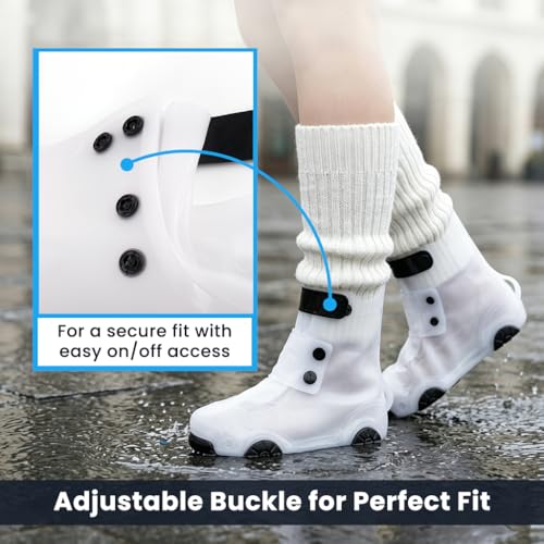 Image of PALAY Kids Rain Shoe Covers for Boys Girls Outdoor Overshoes Protection | Waterproof, Slip-On,PVC, Non-Slip Sole, Adjustable Buckle, Lightweight, Rubber Boots, Ankle Length