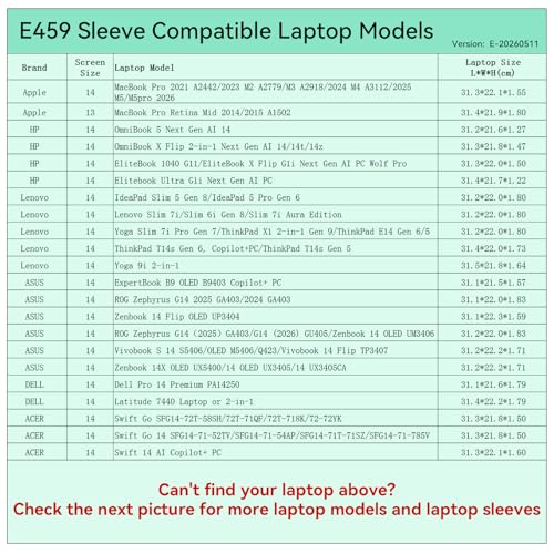 Image of Smatree Elite Laptop Sleeve for 14 inch Apple /HP /Lenovo /ASUS /DELL /Acer | for 14inch Apple MacBookPro 2025,HP EliteBook /OmniBook,Lenovo Slim /IdeaPad /ThinkPad,ASUS ROG /Vivobook /Zenbook,DELL,Acer(E459)