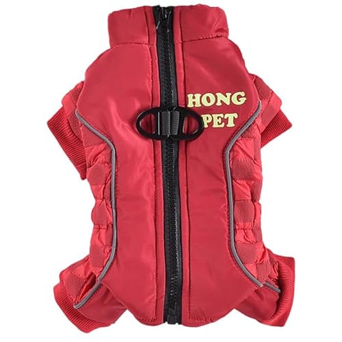 JPETTO犬服 つなぎ ダウンコート 雪遊び ドッグウェア パーカー 冬服 ペット 猫服 ダウンジャケット 裏起毛 犬の服 ジャケット 猫服 ダウンベスト 暖かい 防寒着 子犬 トイプードル チワワ服 お散歩25-H23175Wレッド2XL