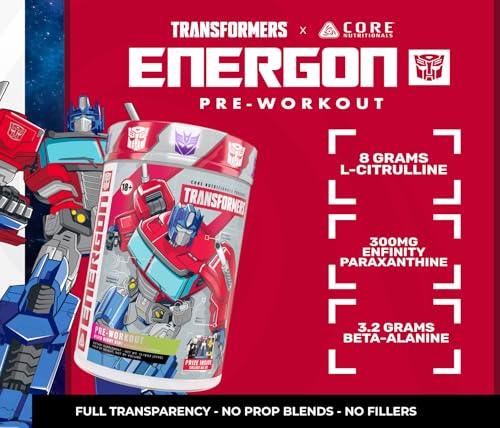 Image of Core Nutritionals Transformers Energon Pre Workout | 300mg Paraxanthine | No Crash Energy & Focus | Free Prize Inside - Optimus Prime | 20 Servings (Mixed Berry Kiwi)