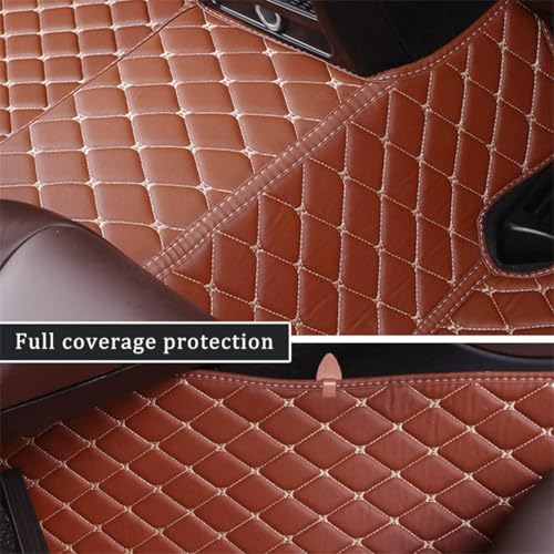 Image of 7D Car Floor Mat Compatible for Hyundai Alcazar Facelift 6 Seater (2024 to 2025)|Luxury Leather with Grass Car Foor Mat| Waterproof & Washable|Complete Set |Color-Tan With Coffee Grass