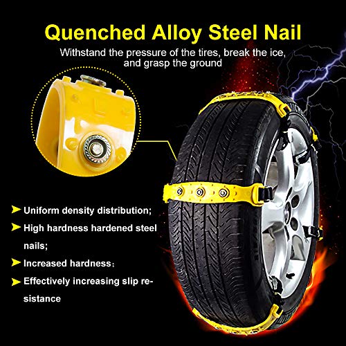 BiBOSS Snow Chains 10 Pcs Anti Slip Tire Chains Adjustable Security Emergency Car Tire Chains Fit for Most Car SUV Truck Vans,185-295mm/7.2-11.6''