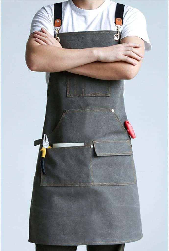 Tool apron, Men Women Canvas Work Apron Cross-Back Adjustable Shoulder Strap Handcraft Bib with Multi Tool Pockets