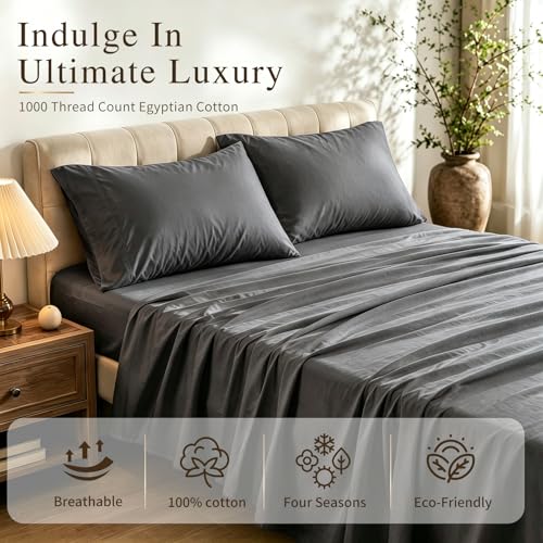 Image of MEISHANG 1000TC Egyptian Cotton Sheets King, 16 inch Deep Pocket | 1000TC Egyptian Cotton Sheets, Sateen Weave, Ultra Soft & Breathable, OEKO-TEX Certified