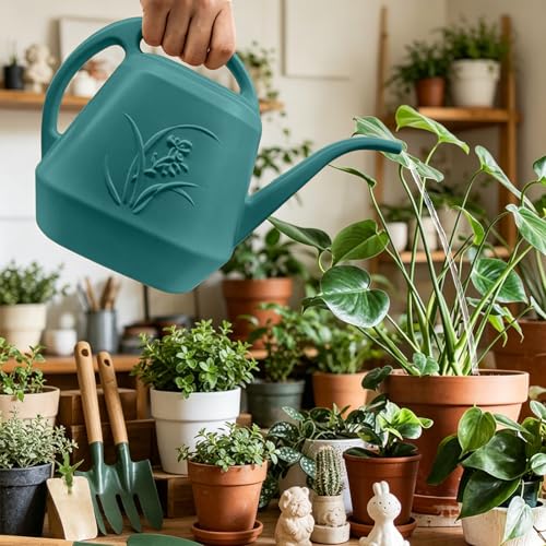 Image of Plastic Plant Watering Can - Green - 1 /2 Gallon