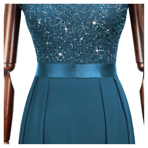 Image of Miusol Women's V-Neck Sequined Floral Lace Formal Evening Maxi Dress