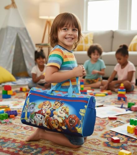 Image of PAW Patrol Kids Duffle Bag 16.5 inch - Travel & Sports Bag with Zipper Pocket, Mesh Side Pockets & Shoulder Strap