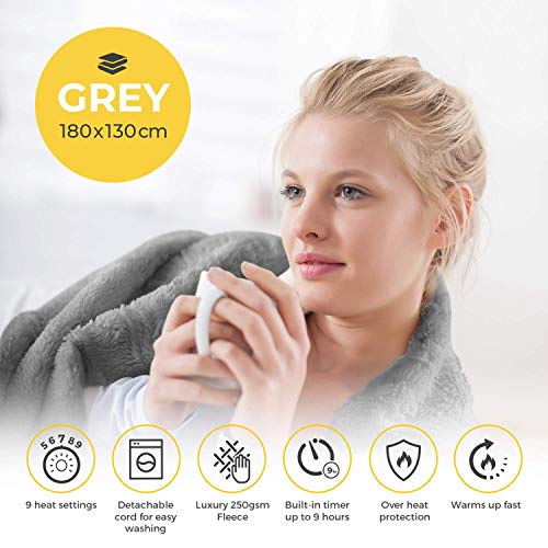 Cosi Home XL Heizdecke 180 x 130 cm - Extra große elektrische Wärmedecke mit Abschaltautomatik, waschbare Kuscheldecke mit digitaler Bedienung, Timer und 9 Heizstufen - Grau - 4