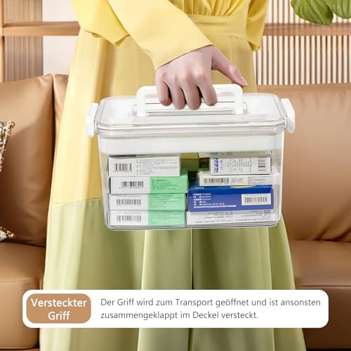 Theo&Cleo Medikamenten Aufbewahrung, Groß Medikamentenbox, Medizinbox, Hausapotheke box, Aufbewahrungsbox for medicine (Transparent-L)