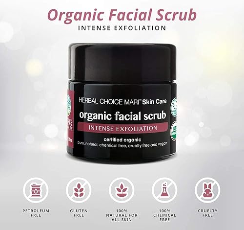 Miniatura 2 de Herbal Choice Mari exfoliante facial orgánico (tarro de vidrio de 3.4 onzas líquidas) – Lavado facial intenso con azúcar morena, sal marina, manteca