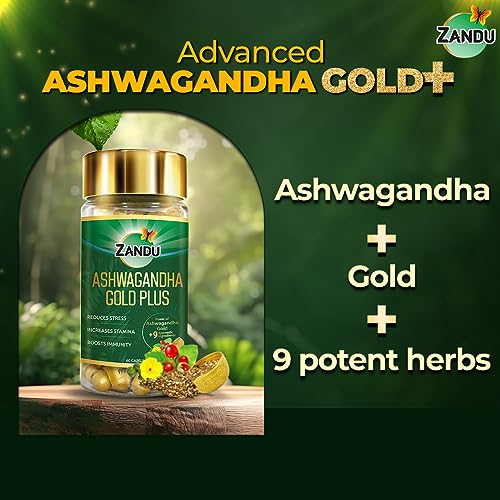 Zandu Ashwagandha Gold Plus | Made with Gold, Ashwagandha, Safed Musli, Shilajit & Other Ayurvedic Ingredients | Helps to Boost Stamina, Strengthens Immunity | 60 Caps - Image 2